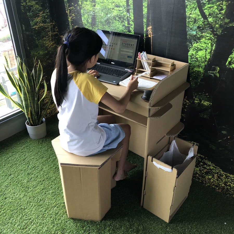 singapore this cardboard desk gives each family member their own wfh space 1