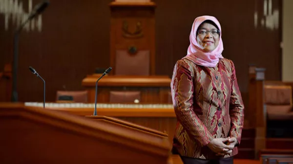 President Halimah Yacob in a portrait shot in Parliament