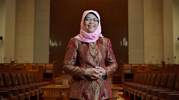 halimah yacob smiling in parliament